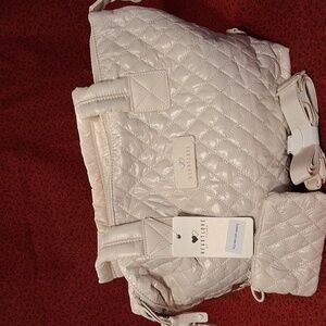 Heartlove Off White Quilted Tote Bag By Charo New With Tags